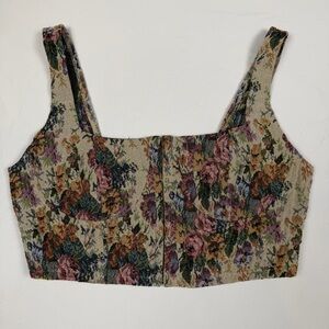 Women’s Floral Corset Tapestry Crop Top XL Vintage Inspired Cottagecore Bustier